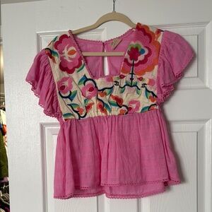 Plenty by Tracy Reese Pink Floral Embroidered Blouse